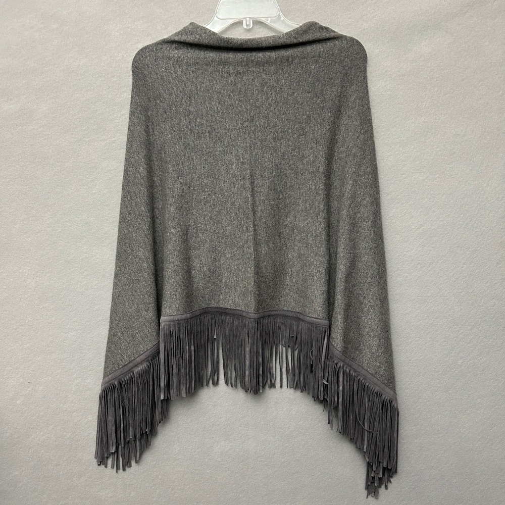 SEP. September.18 Poncho Women OS Grey Wool Blend Faux Suede Fringe Trim Cape